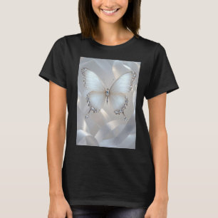 Camiseta Feminina de Borboleta de Cristal de Prata