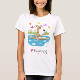 Camiseta Feminina de Cão Engraçado de Caiaque Dese