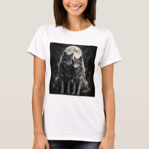 Camiseta Feminina de Casal de Lobos Lua Cheia