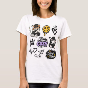 Camiseta feminina de estilo streetwear com adesivo