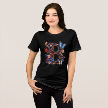 Camiseta Feminina de Flores com Letra Inicial B El