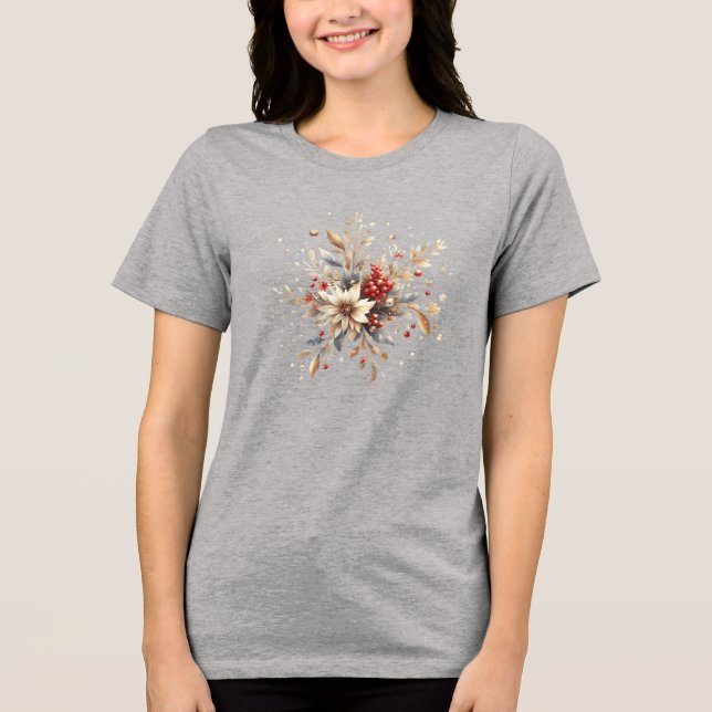 Camiseta Feminina de Flores de Feriado Modernas (Frente)