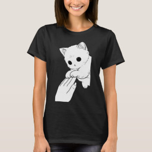 Camiseta Feminina de Gato Branco Fofo Brincando co