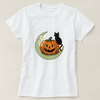 Camiseta Feminina de Gato de Halloween Fofo em Abó
