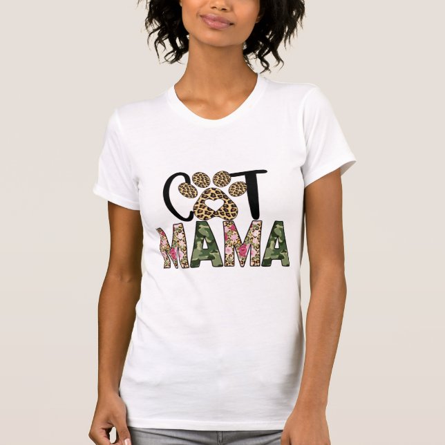 Camiseta feminina de gato, mãe de gato-leopardo co (Frente)