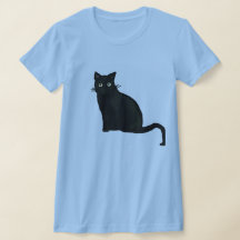 Camiseta feminina de gato preto com decote em V