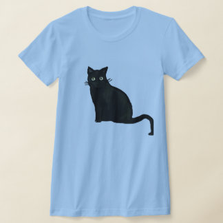 Camiseta feminina de gato preto com decote em V