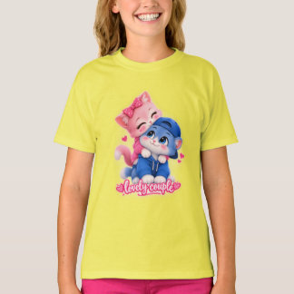 Camiseta Feminina de Gatos Fofos Casal | Kawaii C