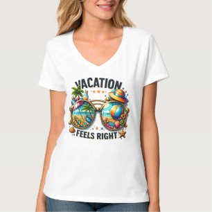 Camiseta Feminina de Gola V com Estilo de Férias E