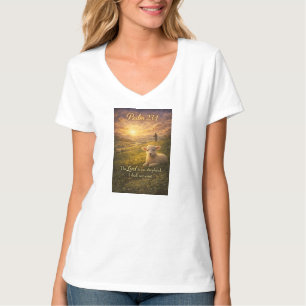 Camiseta Feminina de Gola V Cordeiro Cristão Salmo