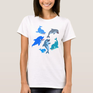 Camiseta Feminina de Golfinho de Desenho Animado F