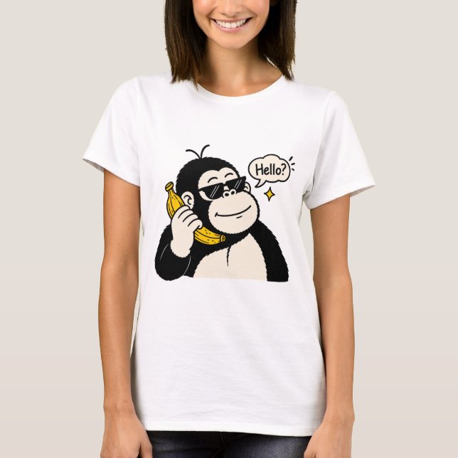 Camiseta Feminina de Gorila Engraçado com Telefone (Frente)
