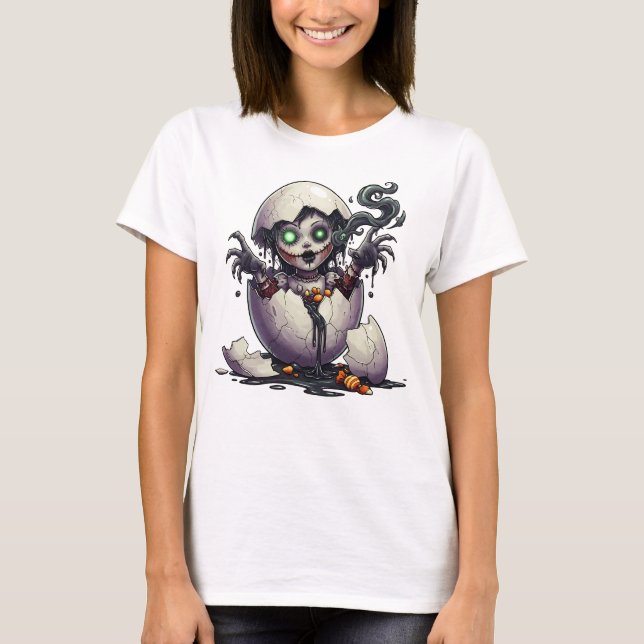 Camiseta Feminina de Halloween Witch Hatchling Gót (Frente)