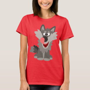 Camiseta Feminina de Lobo de Desenho Animado Fofo