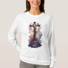 Camiseta Feminina de Manga Longa com Cruz Cristã B