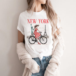 Camiseta Feminina de Nova York, Bicicleta, Torre E