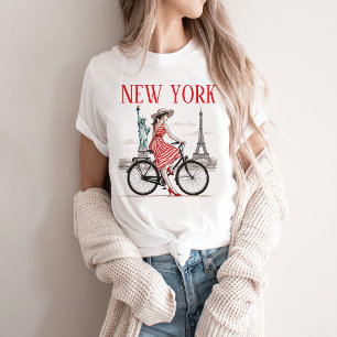 Camiseta Feminina de Nova York, Bicicleta, Torre E