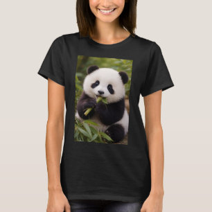 Camiseta Feminina de Panda Bebê Fofo Comendo Bambu