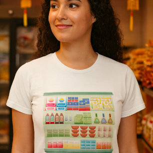 Camiseta Feminina de Prateleira de Mercadorias de