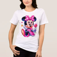 Camiseta Feminina de Rato de Desenho Animado Rosa