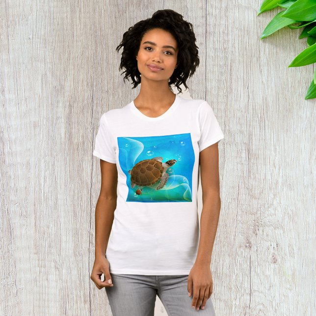 Camiseta Feminina de Tartaruga Nadando (Criador carregado)