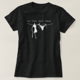 Camiseta Feminina de Verão Coma Durma Praia Repita