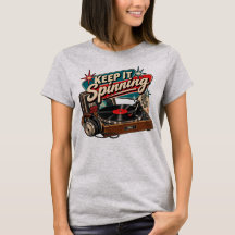 Camiseta Feminina de Vinil Antigo 'Keep It Spinnin