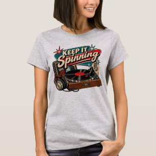 Camiseta Feminina de Vinil Antigo 'Keep It Spinnin