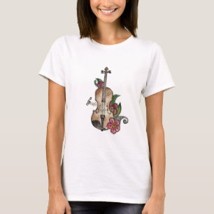 Camiseta Feminina de Violino com Flores