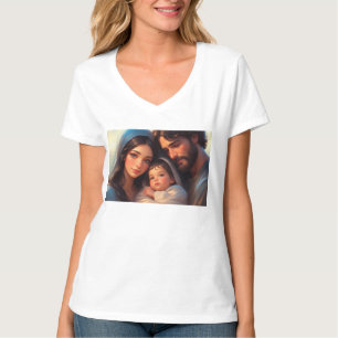 Camiseta feminina decote em V Sagrada Família
