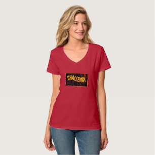 Camiseta Feminina Decote V Preto Amarelo Desafio
