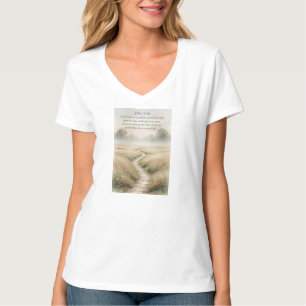 Camiseta Feminina Decote V Versículo Bíblico João