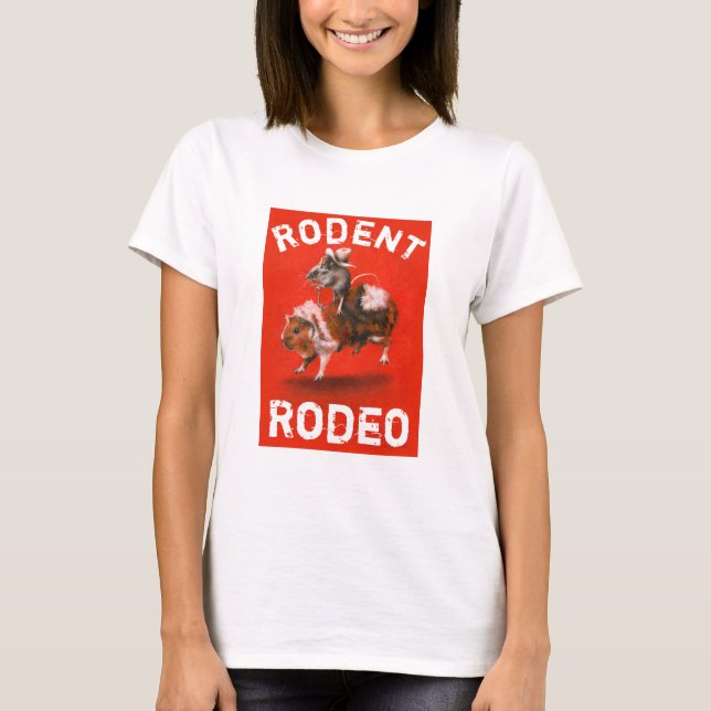 Camiseta feminina do Mouse e da Guiné Pig Rodeo (Frente)