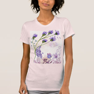 Camiseta Feminina Estética Floral Roxa Aquarela