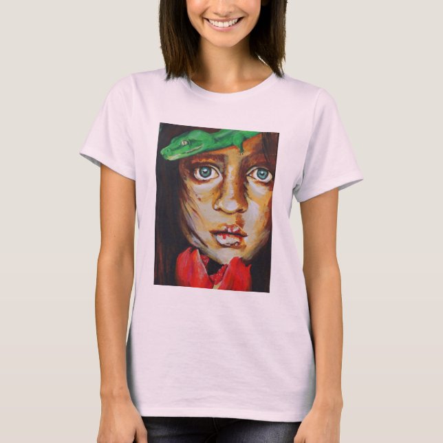 Camiseta feminina - Eva e a serpente clássica (Frente)