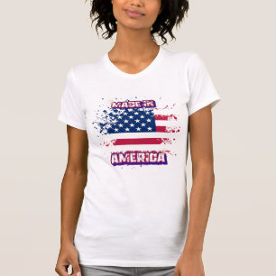 Camiseta Feminina "Feita na América" Bandeira Amer