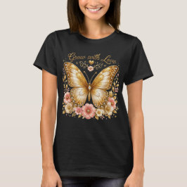 Camiseta Feminina Flor de Borboleta Dourada Cresça