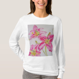 Camiseta Feminina Flor de Lírio Rosa em Aquarela