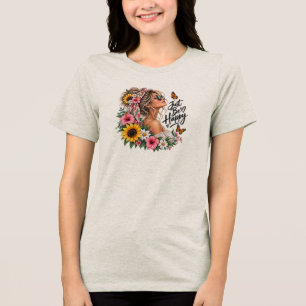 Camiseta Feminina Floral de Girassol e Borboletas
