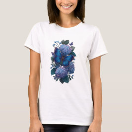Camiseta Feminina Floral Hortênsia Borboleta Azul