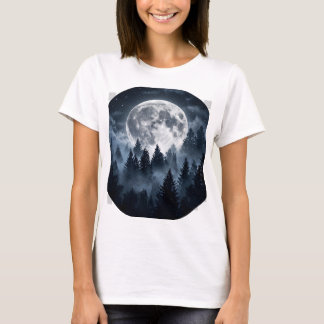 Camiseta Feminina Floresta ao Luar Lua Cheia