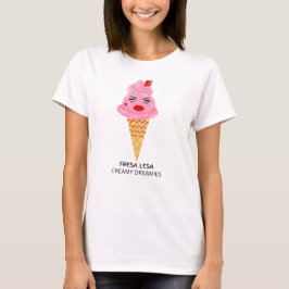 camiseta feminina Fresa Lesa cone de sorvete de mo