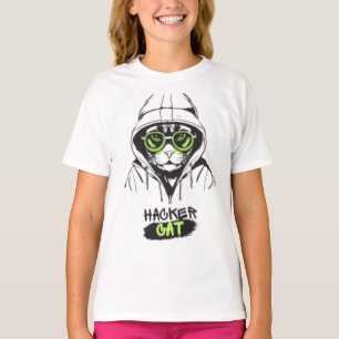 Camiseta Feminina Hacker Cat Cyberpunk Tech Kitty