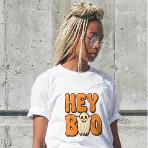 Camiseta Feminina Hey Boo Engraçada de Halloween F