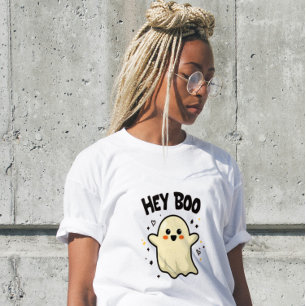 Camiseta Feminina Hey Boo Engraçada de Halloween F