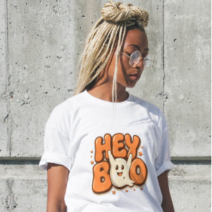 Camiseta Feminina Hey Boo Engraçada de Halloween F