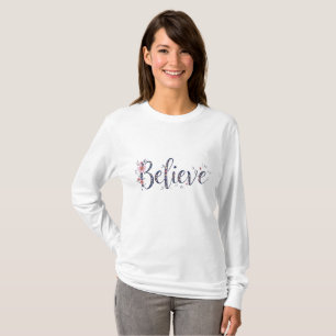 Camiseta Feminina Inspiradora Acredite Floral Eleg