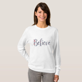 Camiseta Feminina Inspiradora Acredite Floral Eleg