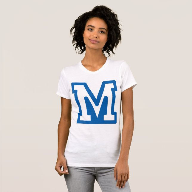 Camiseta Feminina Letra M Azul (Frente Completa)