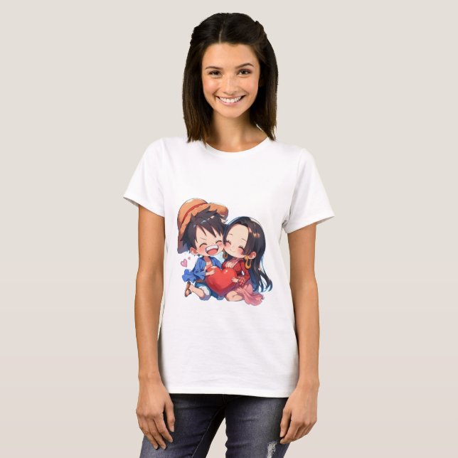 Camiseta Feminina Luffy & Boa Hancock (Frente Completa)